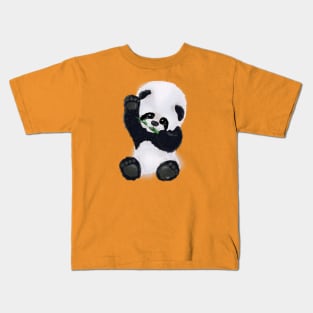 Panda Bear baby eating and waving tenderly Kids T-Shirt